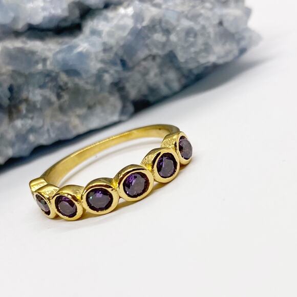 NEW Gold & Purple Zirconium Gemstone Statement Ring - Picture 12 of 16